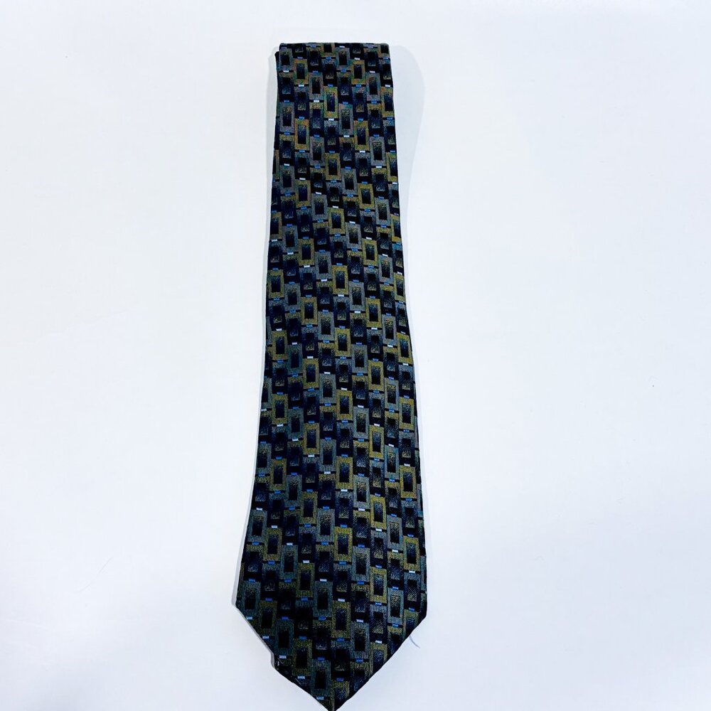 VAN HEUSEN‎ Vintage Green Geometric Silk Tie | Retro Formal Menswear Accessory